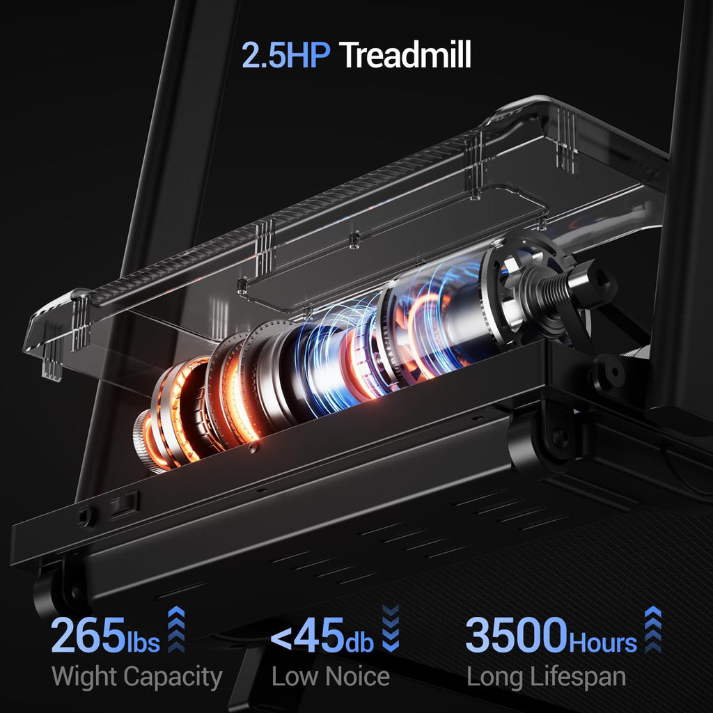 10% Incline Treadmill with Handle for Home and Office, Foldable Treadmills with 265 Lbs Weight Capacity, 2.5HP Quiet Walking Pad Treadmill, Three LED Screen Display