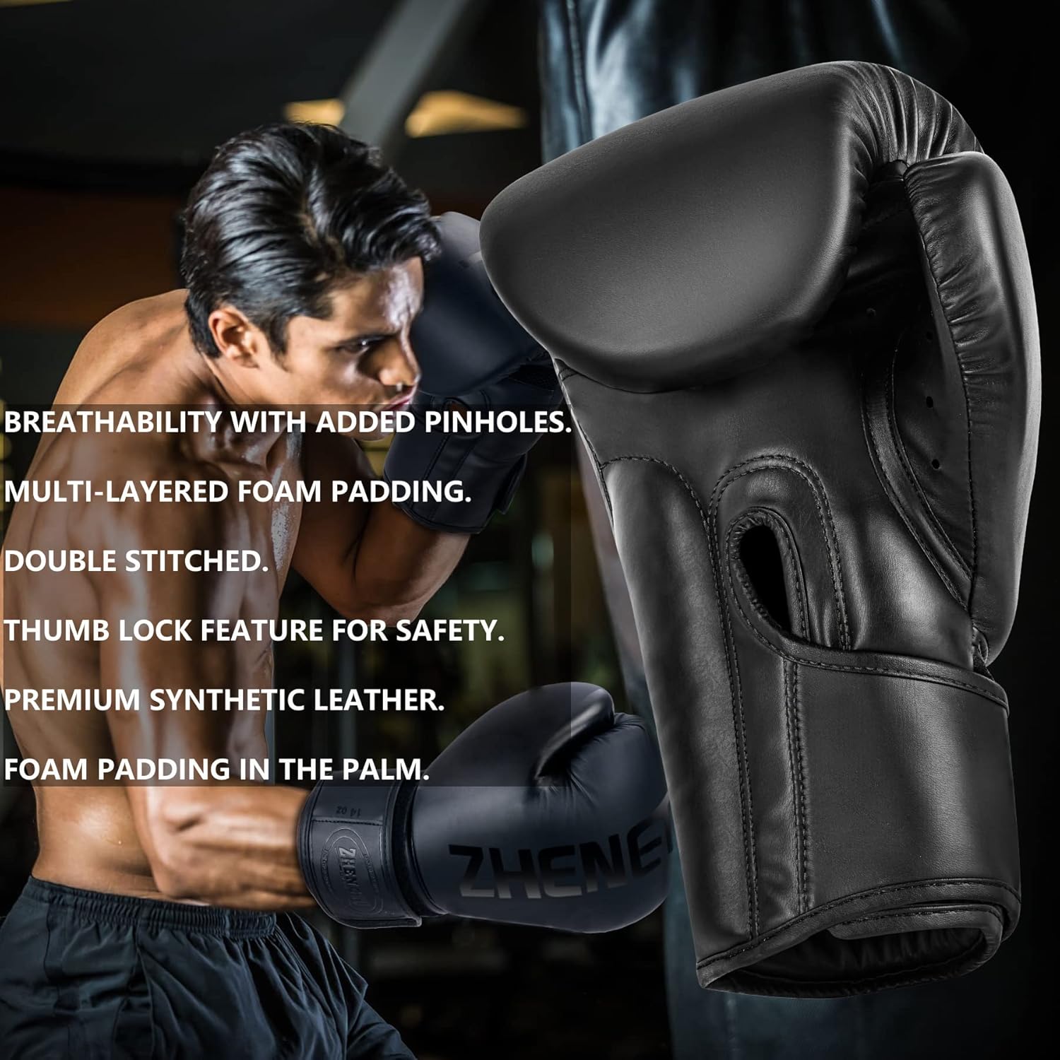 Boxing Gloves PU Leather Muay Thai Punching Bag MMA Kickboxing Pro Grade Sparring Training Fight Gloves for Men & Women