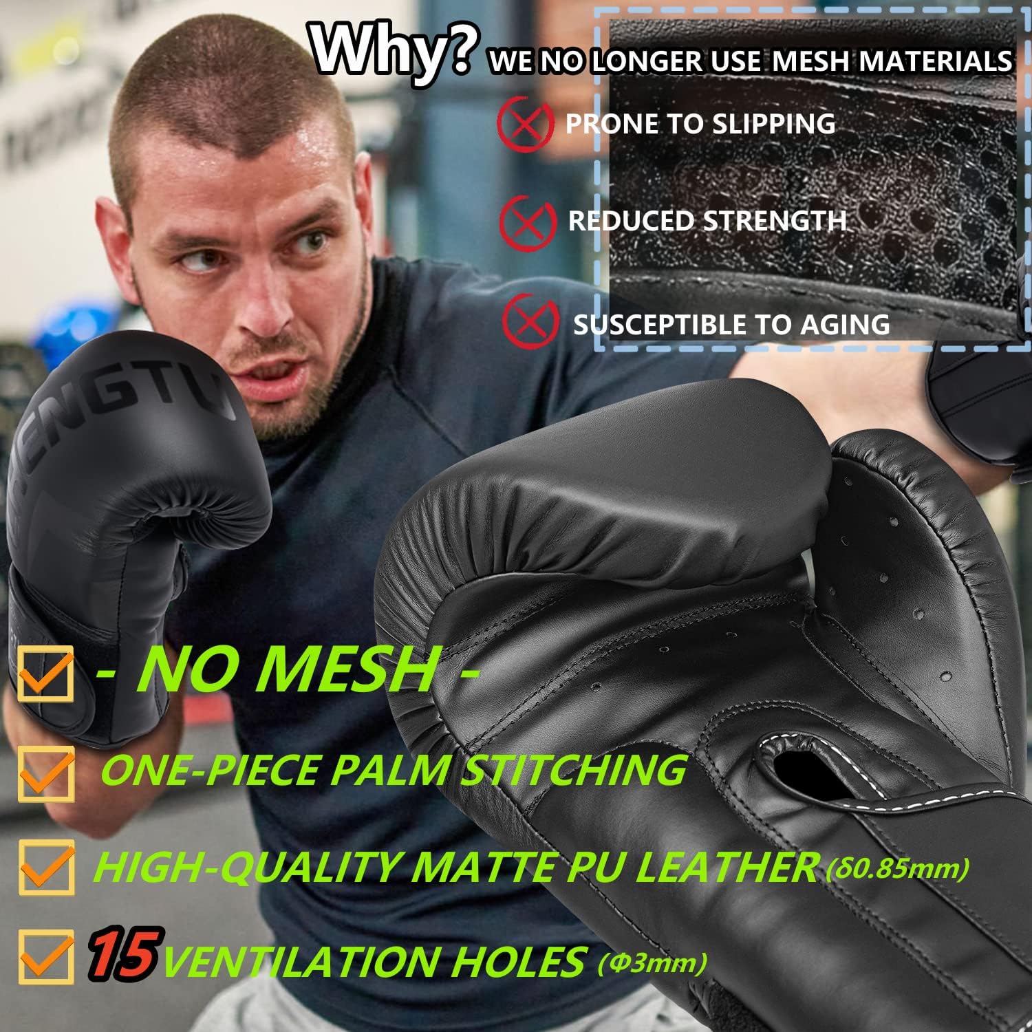 Boxing Gloves PU Leather Muay Thai Punching Bag MMA Kickboxing Pro Grade Sparring Training Fight Gloves for Men & Women